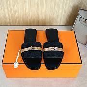 Hermes Gabriel Black Denim Slides - 1