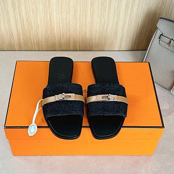 Hermes Gabriel Black Denim Slides