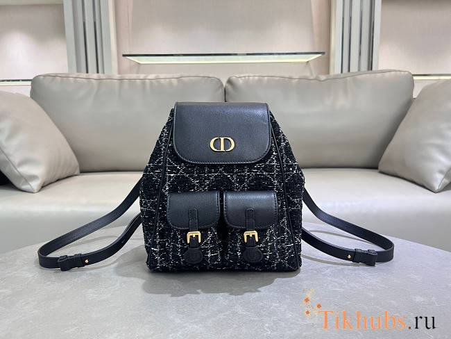 Dior Medium Caro Backpack Black Tweed White 23x26.5x12.5cm - 1