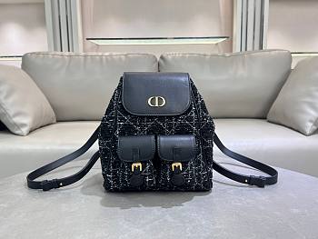 Dior Medium Caro Backpack Black Tweed White 23x26.5x12.5cm
