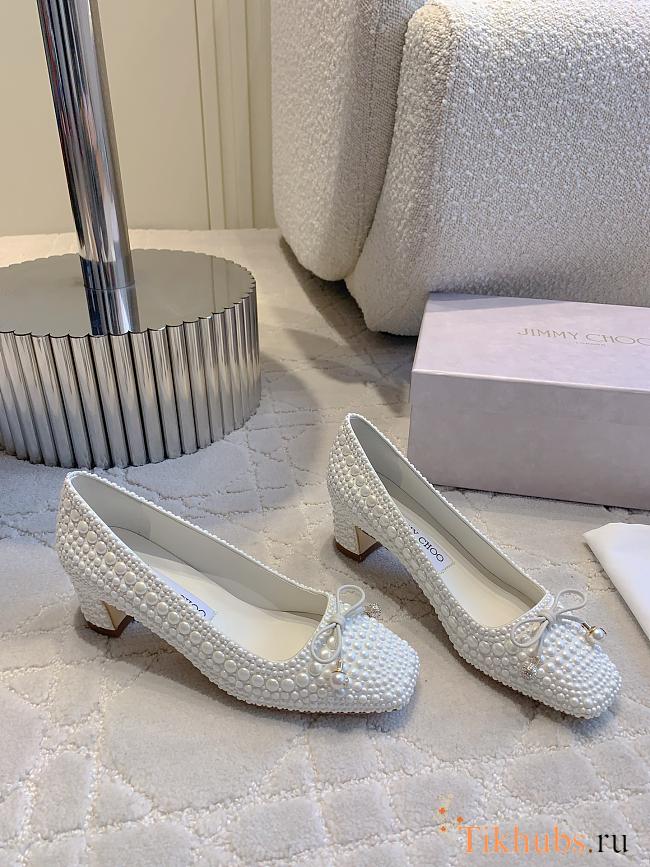 Jimmy Choo Elme 45 White Pearl Satin Pumps - 1