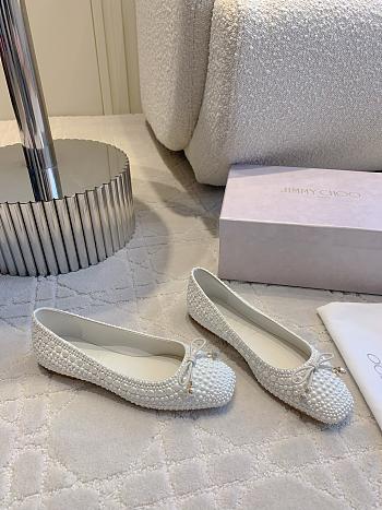 Jimmy Choo Elme Flat White Satin Pearl Flats