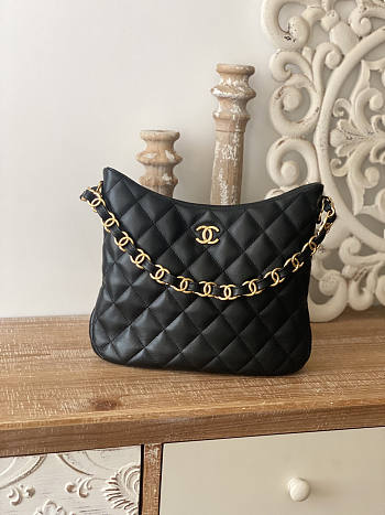 Chanel Hobo Bag Black Gold Lambskin 30x26x7cm