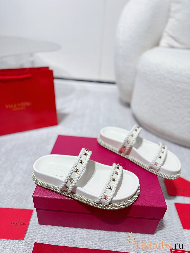 Valentino Garavani Rockstud Leather Espadrille Sandals White - 1