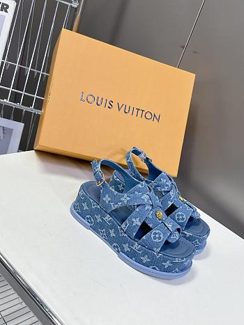 Louis Vuitton LV Maya Flatform Denim Blue Sandal