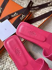 Hermes Oran Smooth Leather Pink Slides - 4