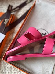 Hermes Oran Smooth Leather Pink Slides - 2