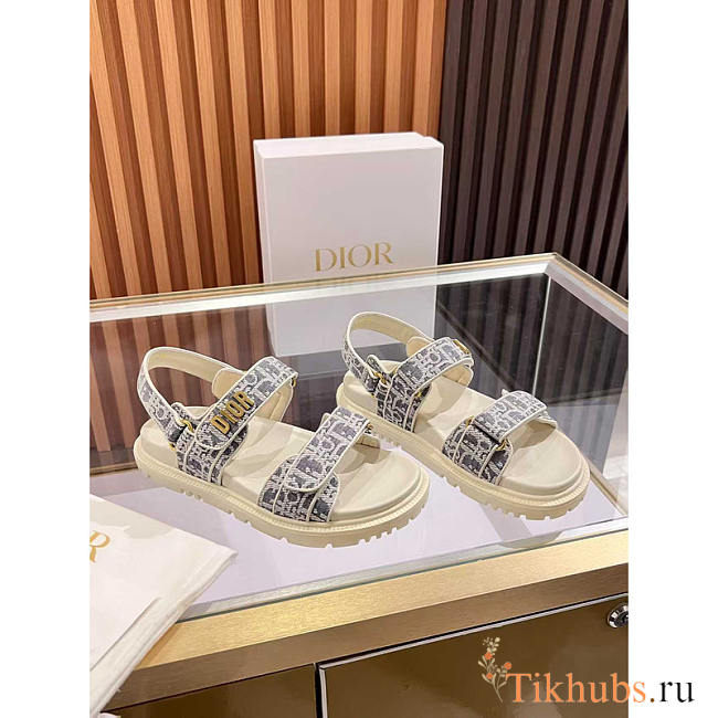 Dior Dioract Sandal Blue Ecru Oblique Raffia - 1