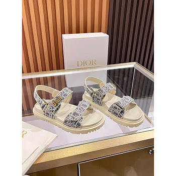 Dior Dioract Sandal Blue Ecru Oblique Raffia
