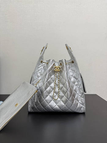 Chanel Medium 25C Hobo Bag Silver Caviar Gold 40x30x15cm