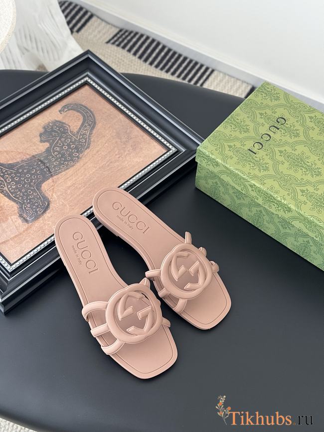 Gucci Rubber Light Beige Slides - 1