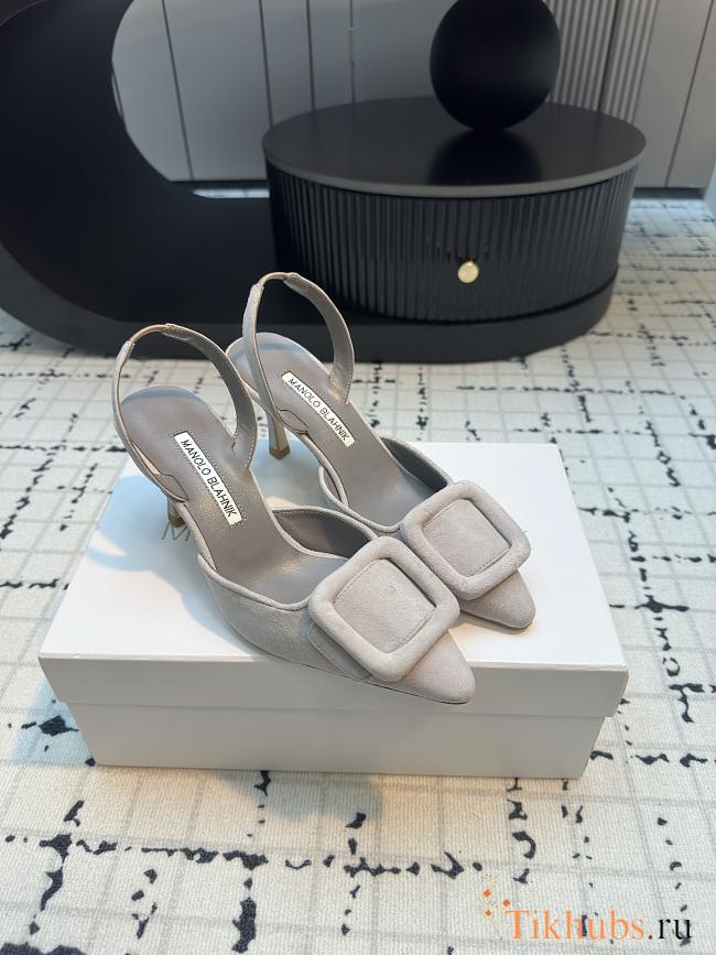 Manolo Blahnik Val 70 Suede Slingback Pumps Grey - 1