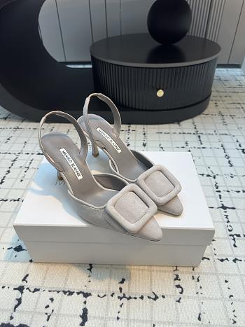 Manolo Blahnik Val 70 Suede Slingback Pumps Grey