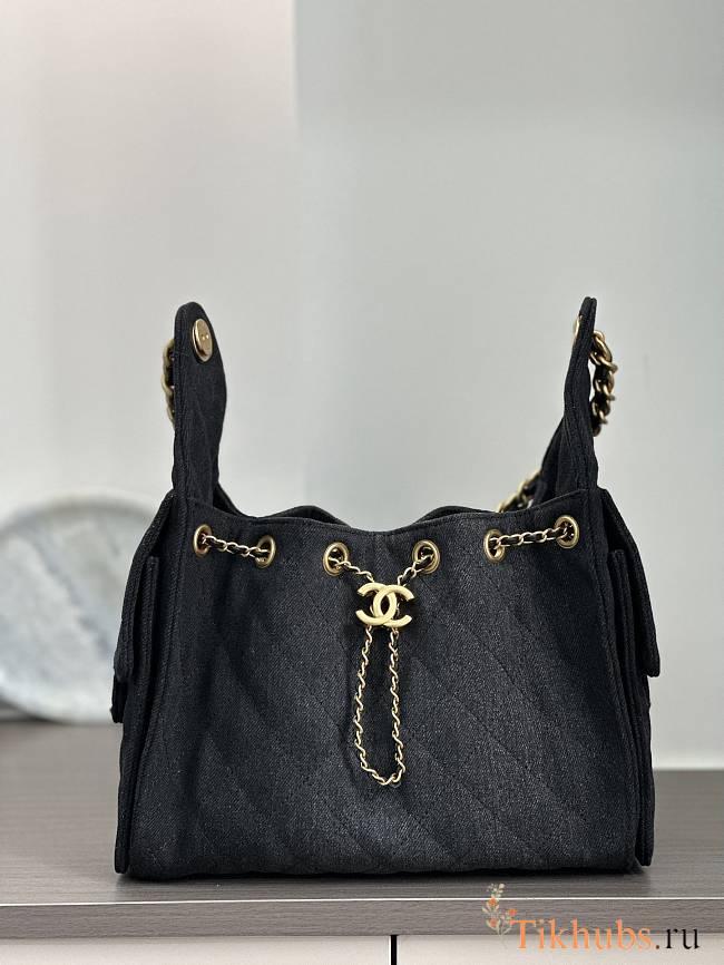 Chanel Cruise 25C Bag Black Denim Hobo 30x26x14cm - 1