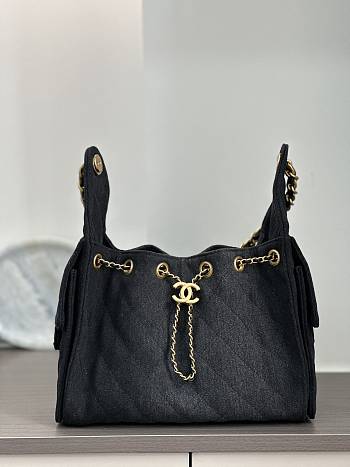 Chanel Cruise 25C Bag Black Denim Hobo 30x26x14cm