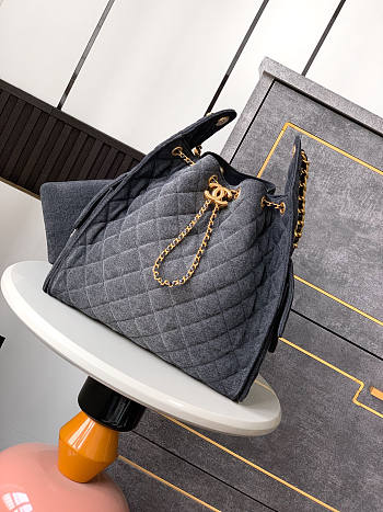 Chanel Medium Cruise 25C Bag Black Denim Hobo 40x30x15cm