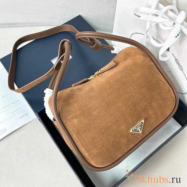 Prada Leather Handbag Brown Suede Bag 25x18x10cm - 1