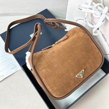 Prada Leather Handbag Brown Suede Bag 25x18x10cm
