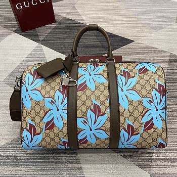 Gucci GG Printed Duffle Bag Beige Dark Brown 45x30x24.5cm