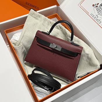 Hermes Mini Kelly Bag Tricolor Wine Black Silver 19cm