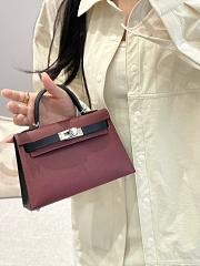 Hermes Mini Kelly Bag Tricolor Wine Black Silver 19cm - 6