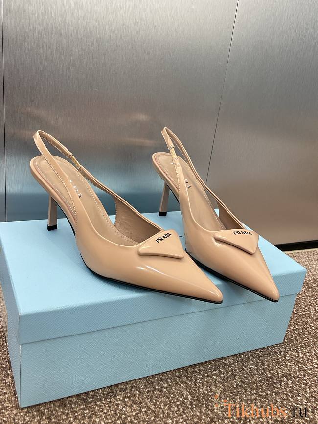Prada Brushed Leather Slingback Pumps Beige 7.5cm - 1