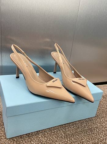Prada Brushed Leather Slingback Pumps Beige 7.5cm