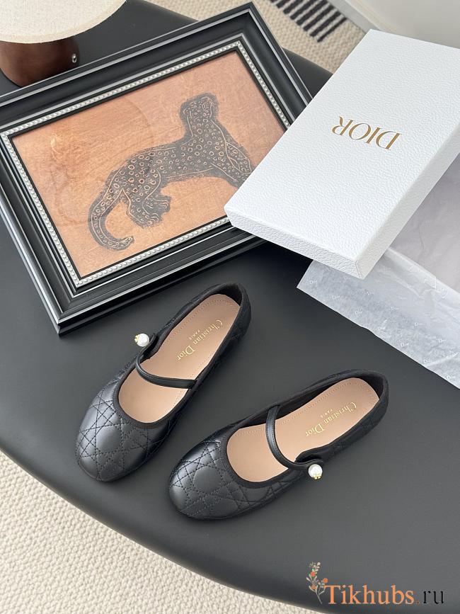 Dior Leather Pearl Ballerina Flats Black - 1