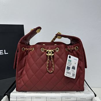 Chanel 25 Small Handbag Red Wine Calfskin Gold 30x26x14cm