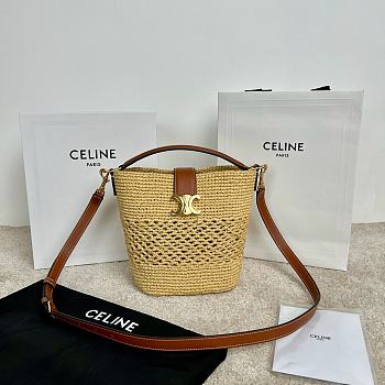 Celine Small Louise Bucket Raffia Calfskin 16x19x12cm
