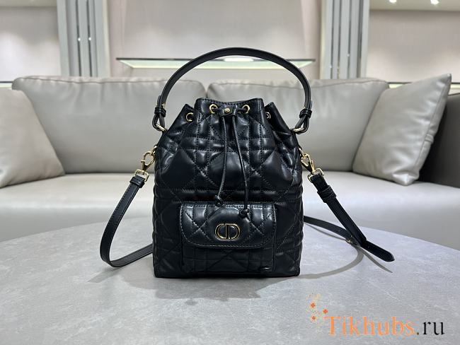 Dior Small Caro Bucket Bag Black Lambskin 20x24x9cm - 1