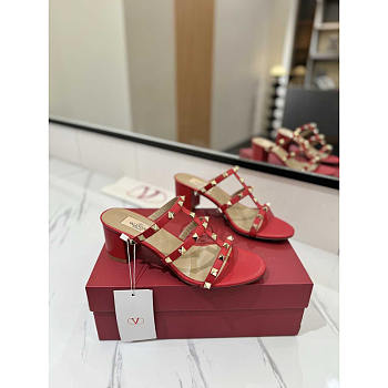 Valentino Rockstud Red Mule Sandals Heel 6cm
