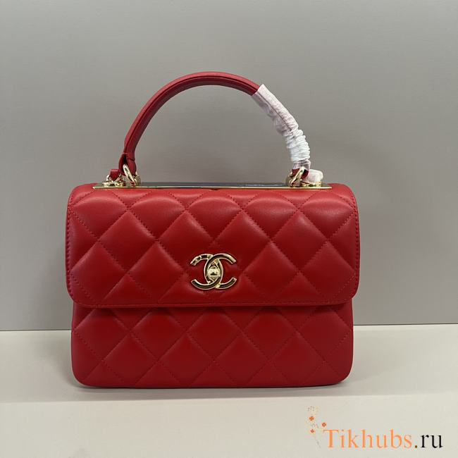 Chanel Trendy Lambskin Red Gold Hardware 25x12x17cm - 1