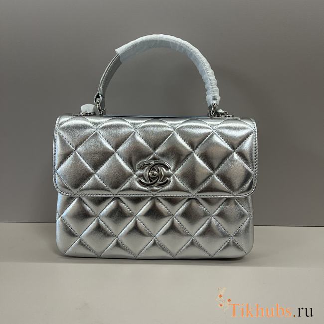 Chanel Trendy Top Handle Silver Lambskin Bag 25cm - 1