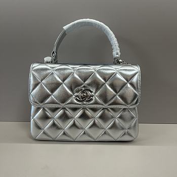 Chanel Trendy Top Handle Silver Lambskin Bag 25cm