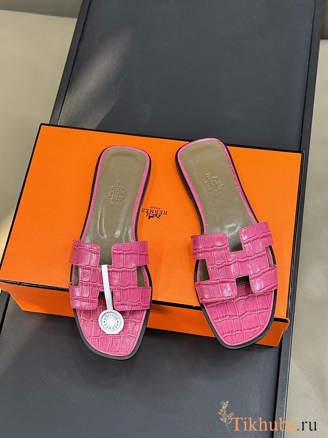 Hermes Oran Pink Crocodile slides - 1