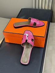 Hermes Oran Pink Crocodile slides - 3