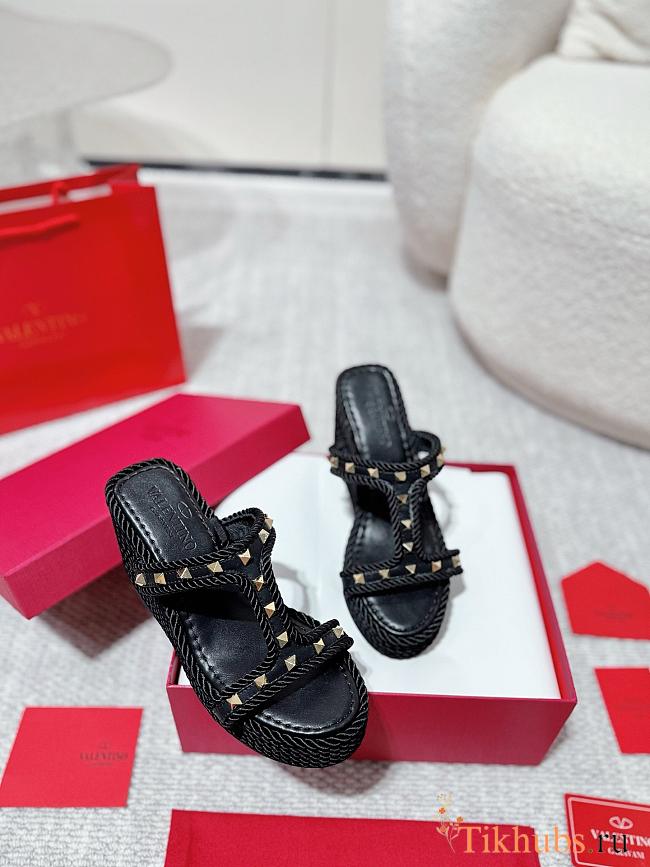 Valentino Garavani Rockstud Espadrille Platform Wedge Black 10cm - 1