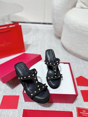 Valentino Garavani Rockstud Espadrille Platform Wedge Black 10cm