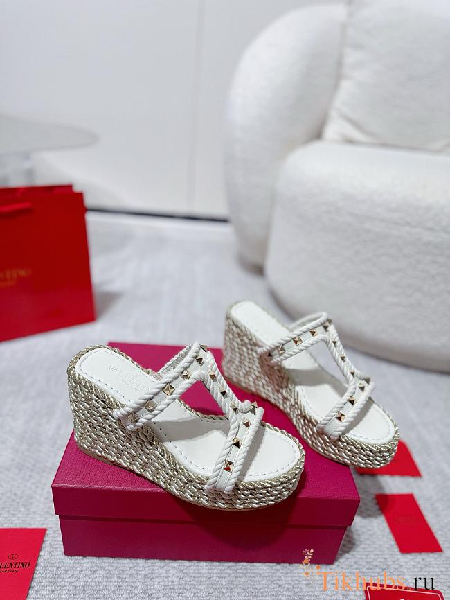 Valentino Garavani Rockstud Espadrille Platform Wedge White 10cm - 1