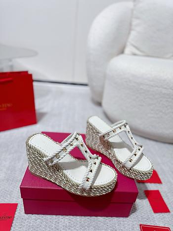 Valentino Garavani Rockstud Espadrille Platform Wedge White 10cm