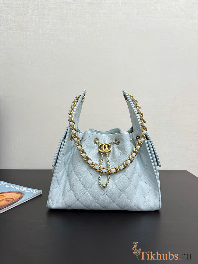 Chanel 25 Small Handbag Light Blue Calfskin Gold 30x26x14cm - 1