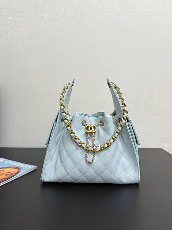 Chanel 25 Small Handbag Light Blue Calfskin Gold 30x26x14cm
