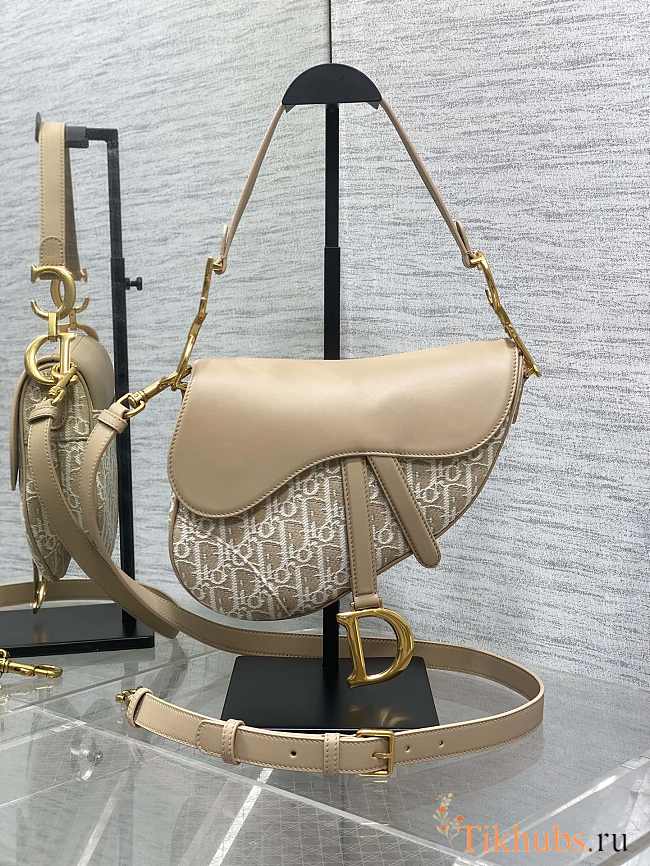 Dior Saddle Bag with Strap Oblique Jacquard Natural 25.5x6.5x20cm - 1