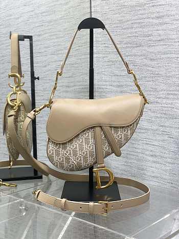 Dior Saddle Bag with Strap Oblique Jacquard Natural 25.5x6.5x20cm