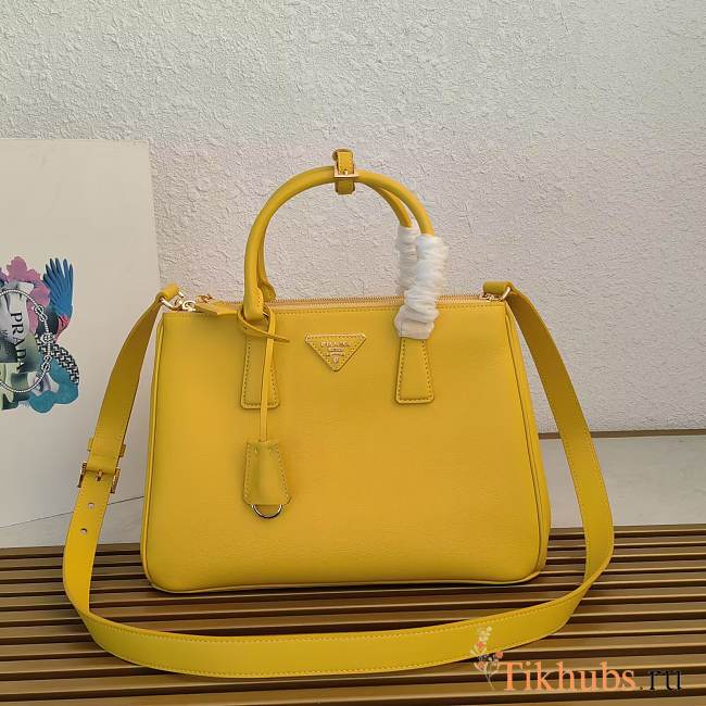 Prada Large Galleria Leather Bag Yellow 32x22.5x13.5cm - 1