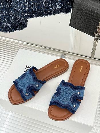 Celine Triomphe Blue Denim Slides