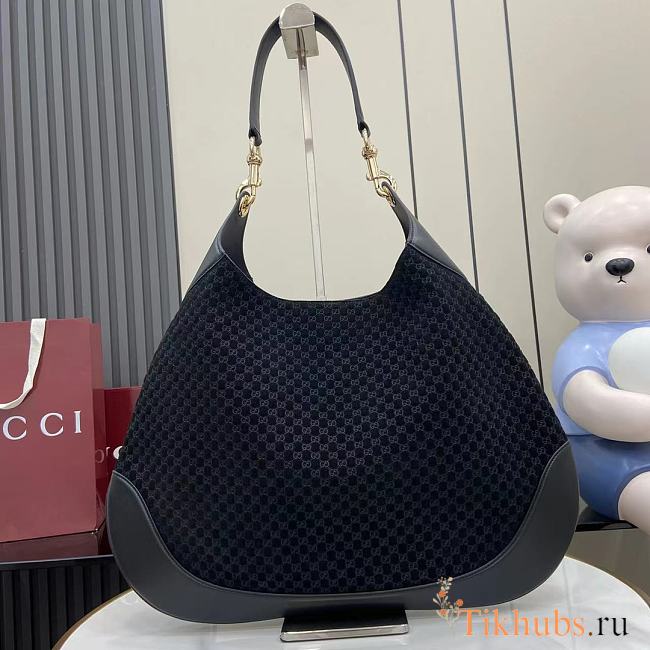 Gucci B Shoulder Bag Dark Black Suede 49x46x4cm - 1