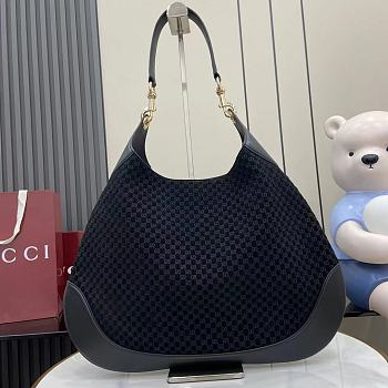 Gucci B Shoulder Bag Dark Black Suede 49x46x4cm