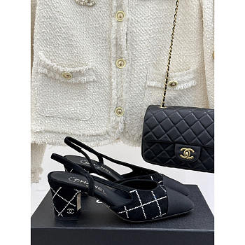 Chanel Slingbacks Black Oatskin Grosgrain Low 6cm